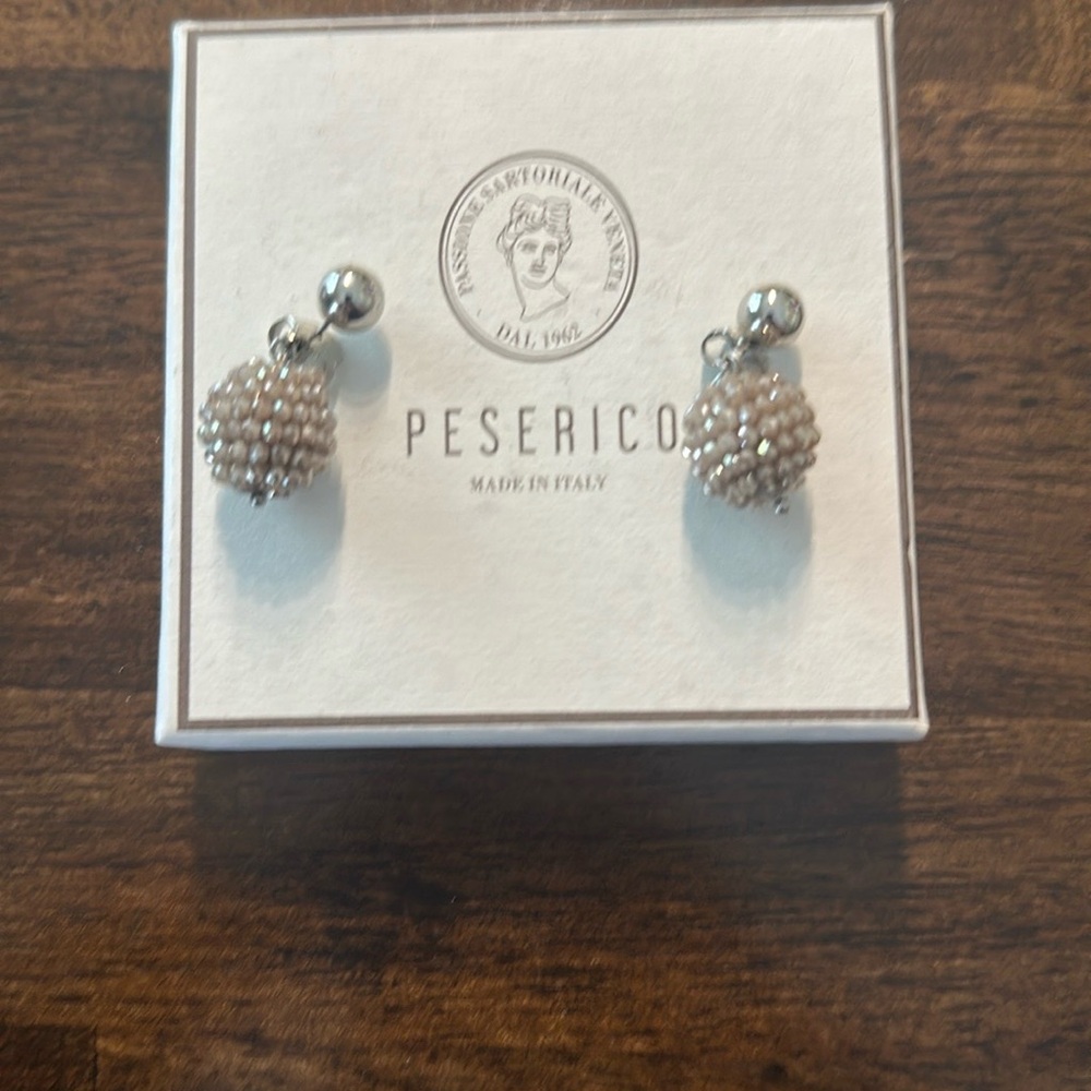 Peserico Silver and Cream Cluster Earrings